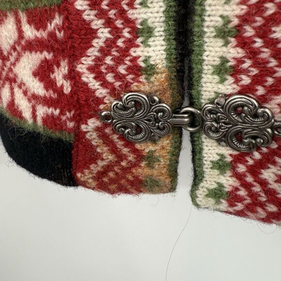 VTG Susan Bristol Cardigan Sweater S 100% Wool Red Nordic Fair Isle Knit - Picture 9 of 16